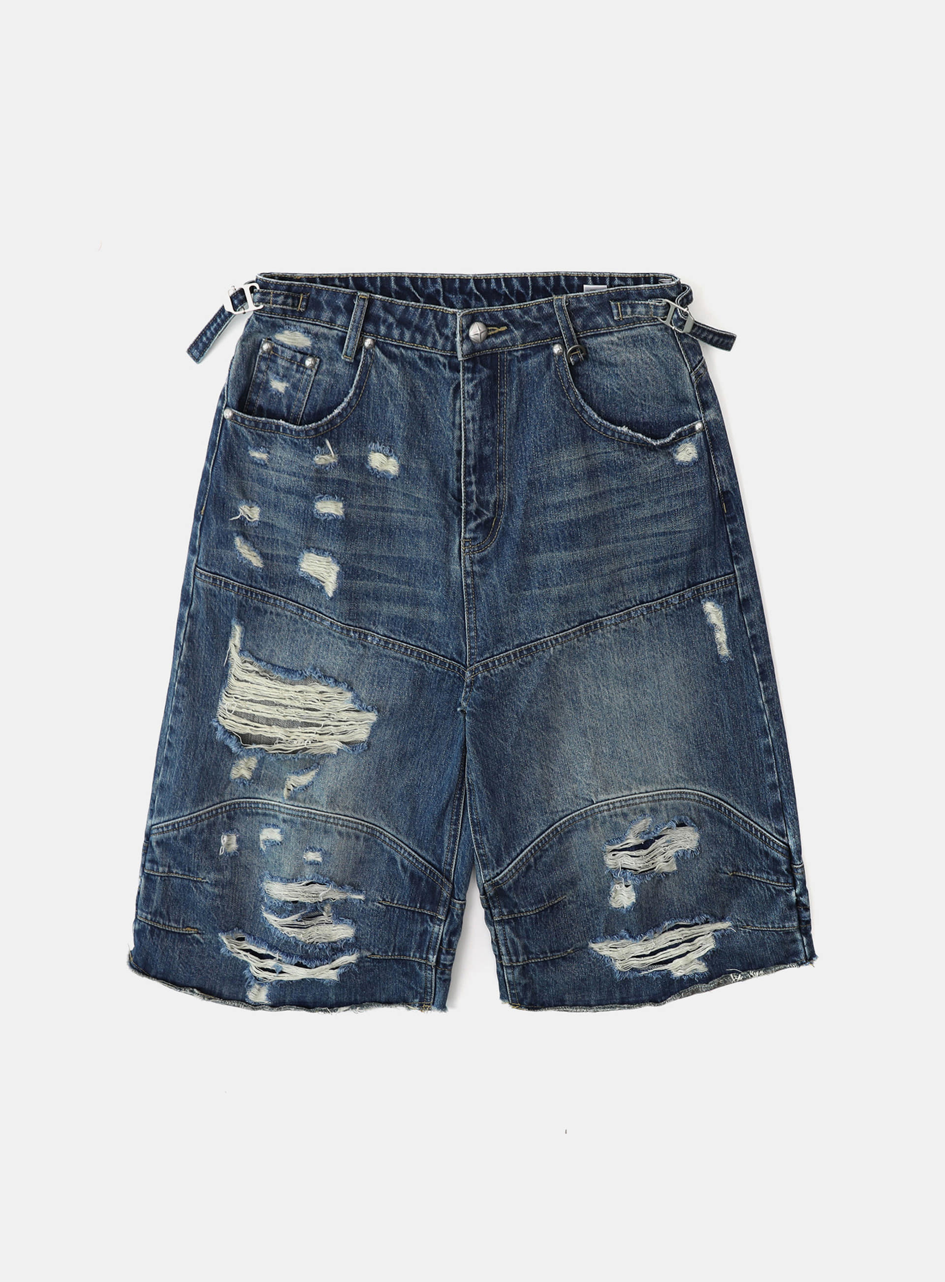 Badblood Convex Denim Long Bermuda Pants - Mid Blue