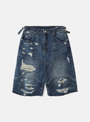 Badblood Convex Denim Long Bermuda Pants - Mid Blue