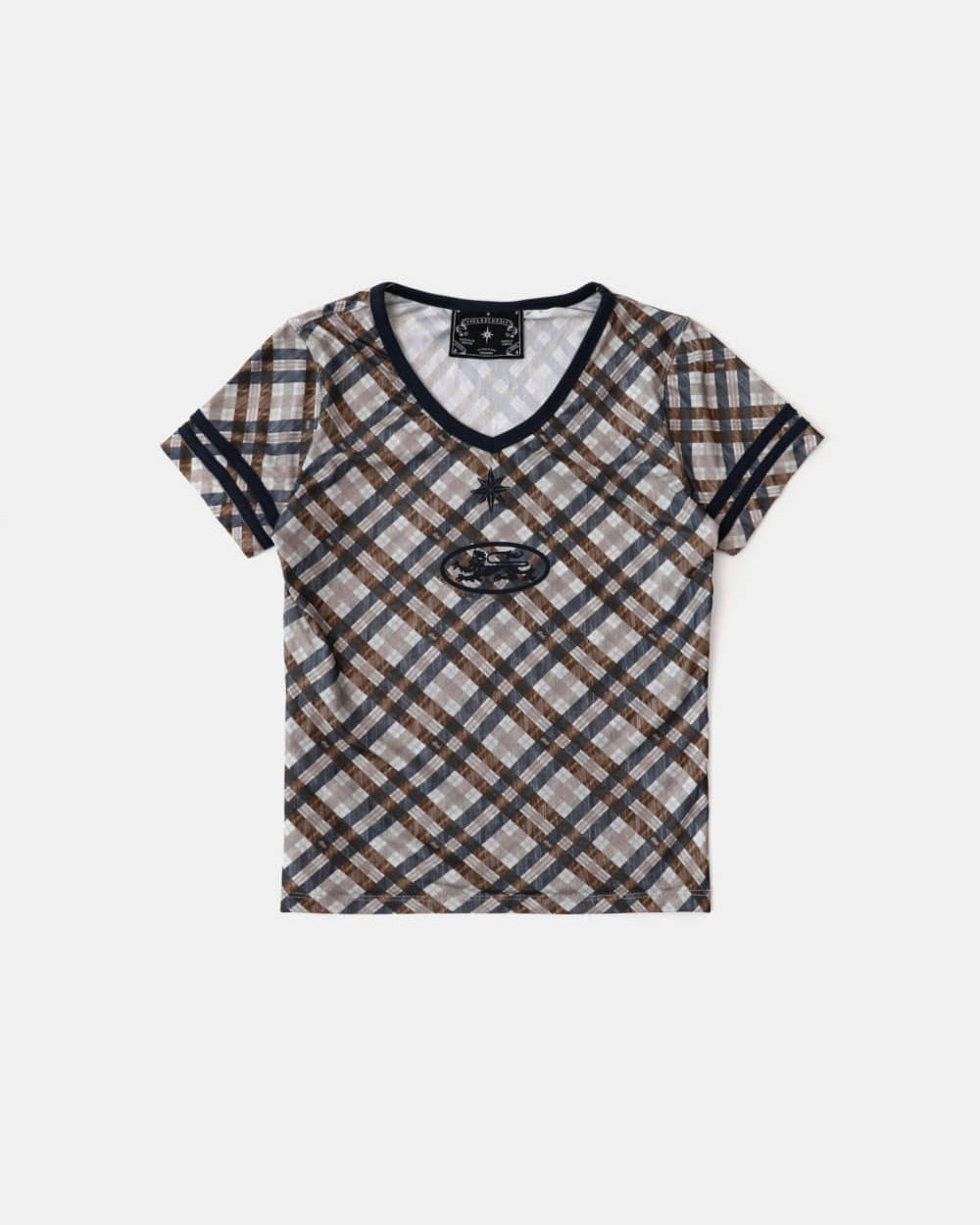 Badblood 91 V-neck Jersey T-shirt Beige Check