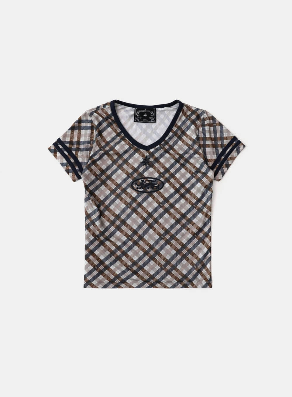 Badblood 91 V-neck Jersey T-shirt Beige Check
