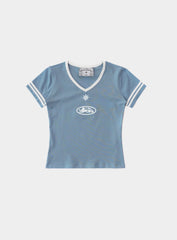 Badblood 91 V-Neck Jersey T-Shirt - Light Blue
