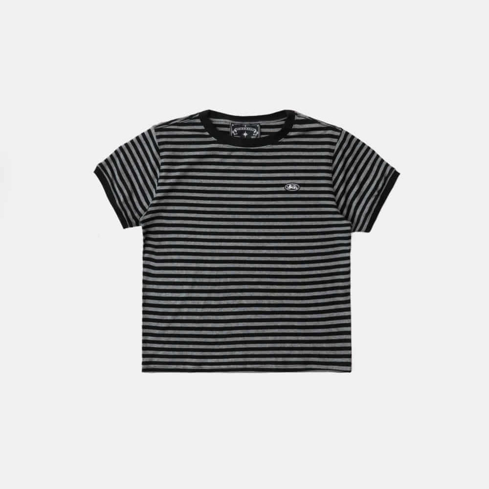 Badblood Tiny Logo Jersey Ringer T-Shirt - Black/Stripe