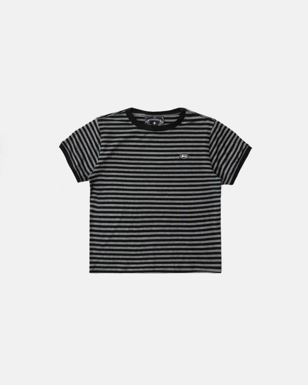 Badblood Tiny Logo Jersey Ringer T-Shirt - Black/Stripe