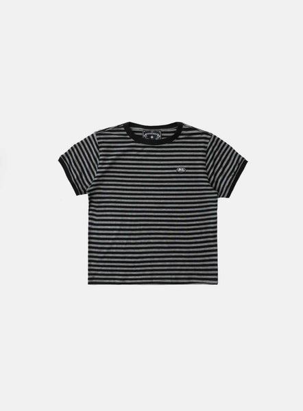 ◆BADBLOOD◆ Tiny Logo Jersey Ringer T-Shirt Black Stripe w- Badblood Tiny Logo Jersey Ringer T-Shirt - Black/Stripe