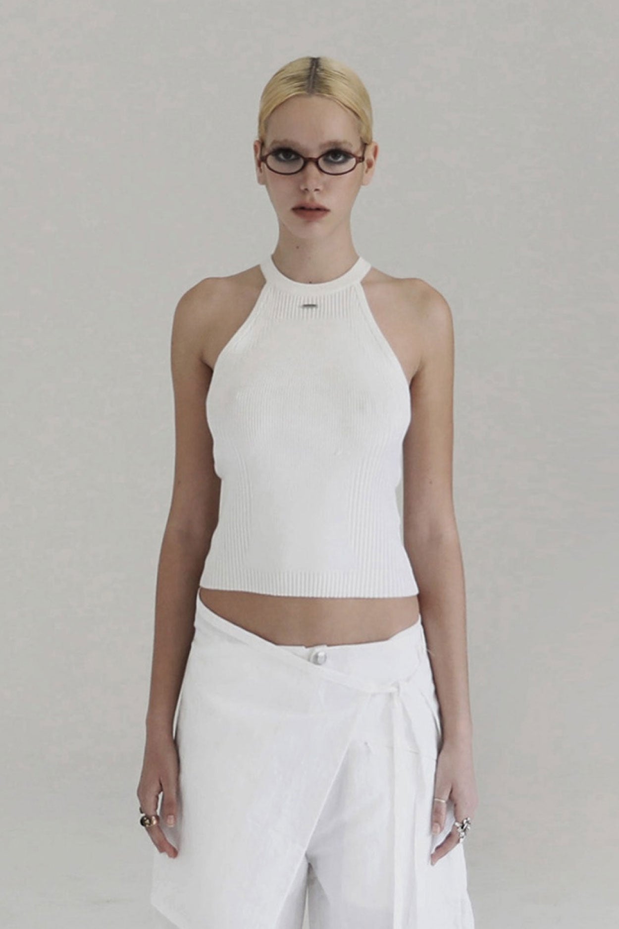 Badblood Halterneck Knit Tank White