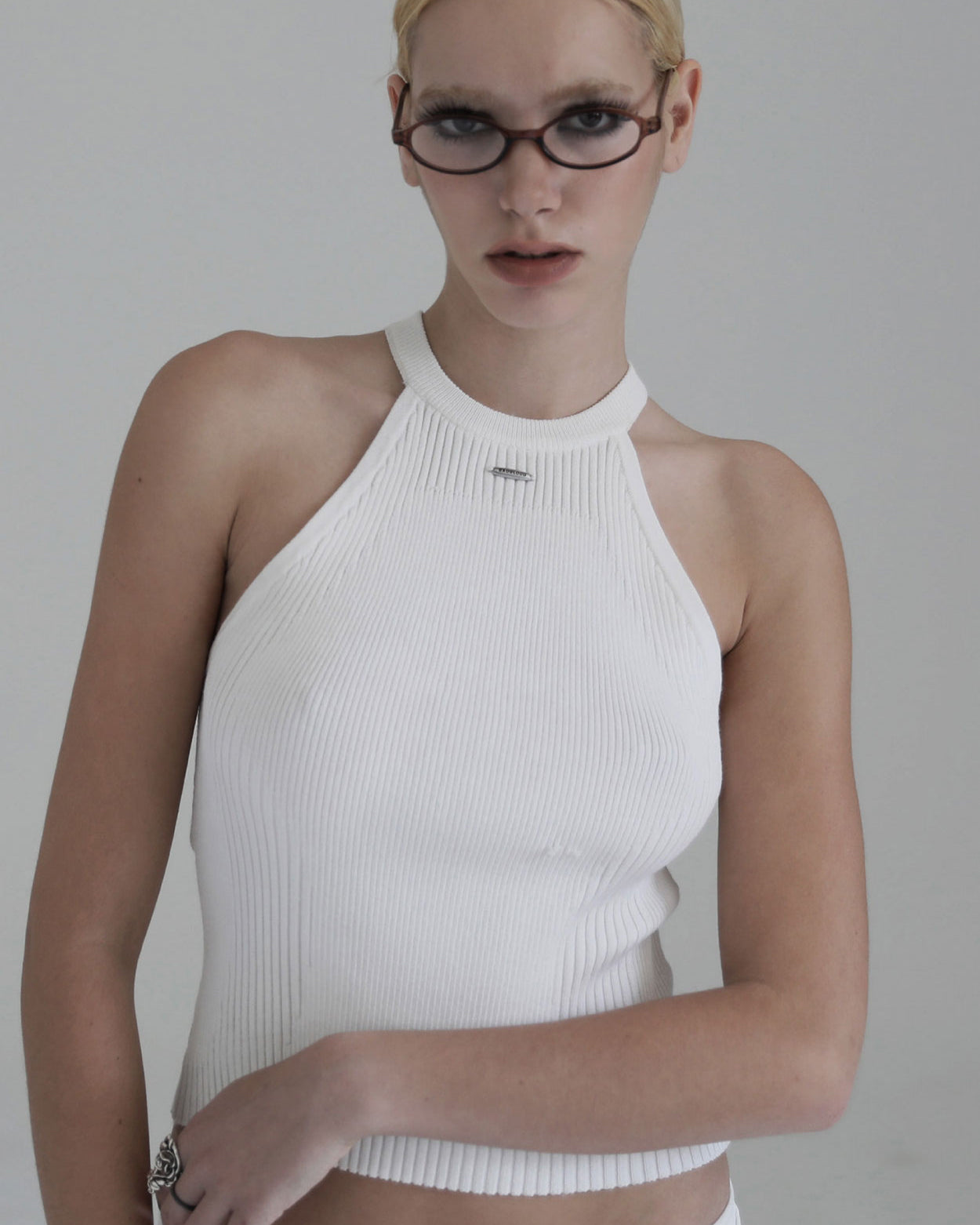 Badblood Halterneck Knit Tank White