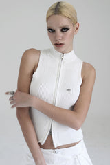 Badblood Mockneck tank knit zip-up White