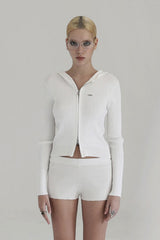 Badblood Knit hooded zip-up White