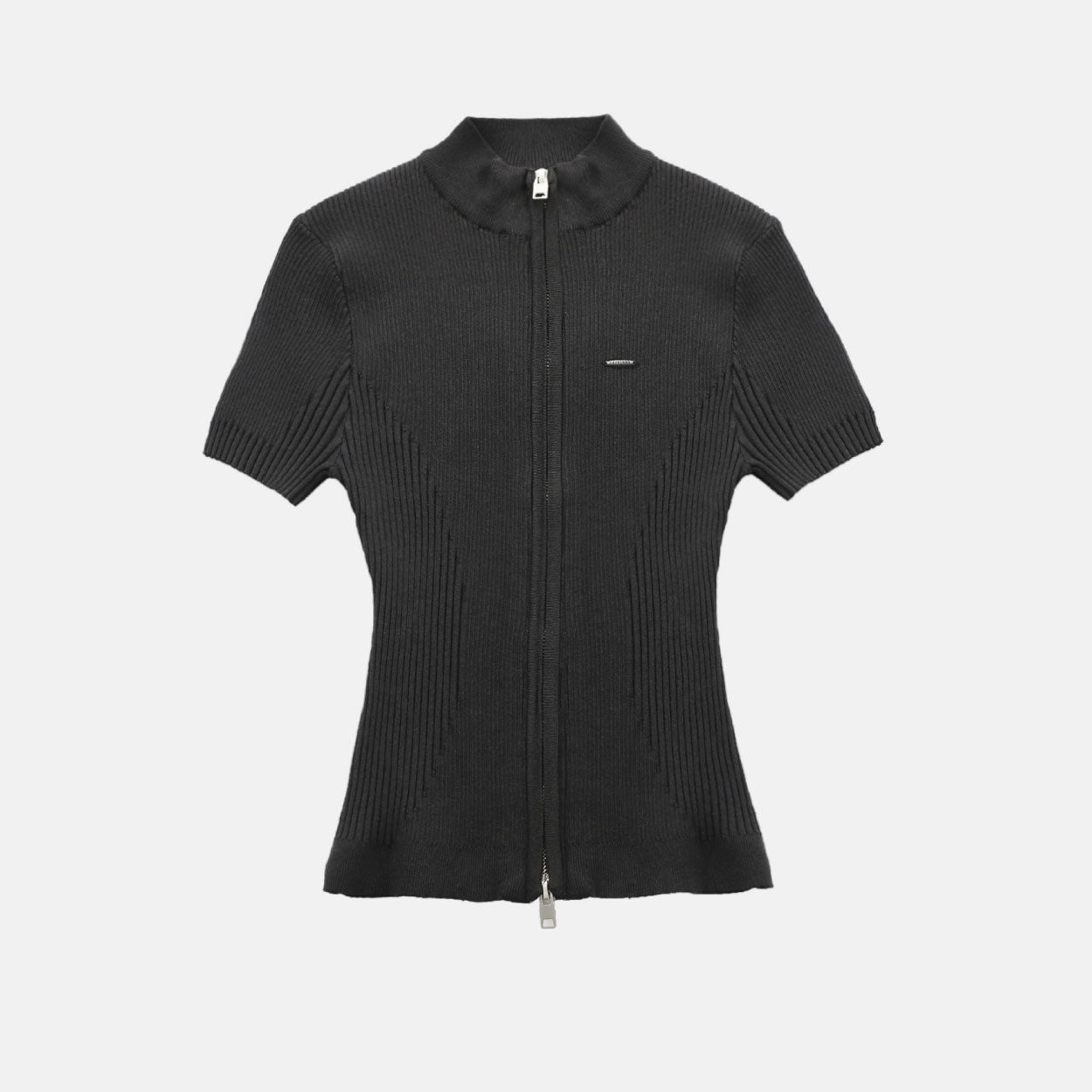 Badblood Mockneck short sleeve knit zip-up Black