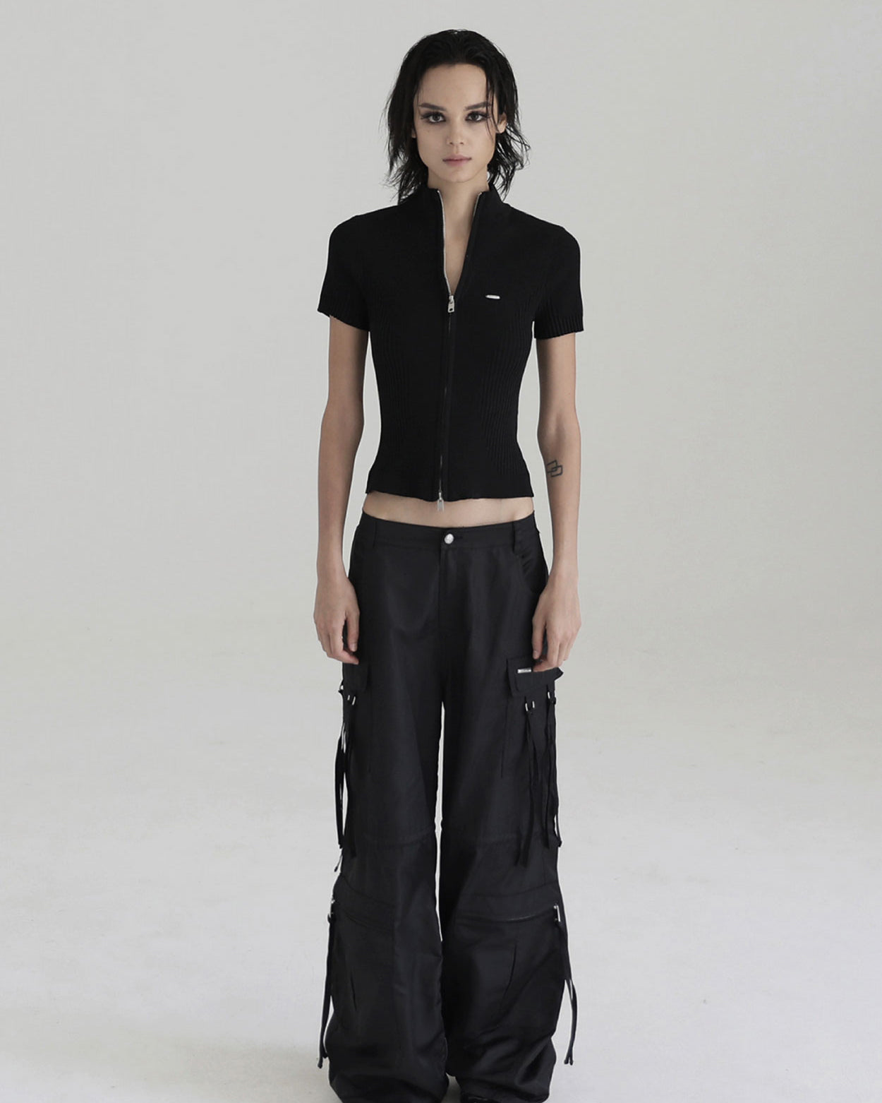 Badblood Mockneck short sleeve knit zip-up Black