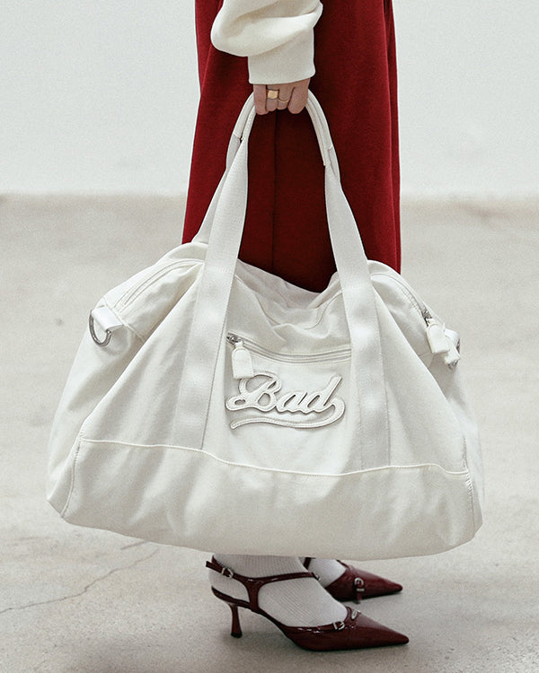 Badblood Bad Logo Nylon Duffel Bag - White