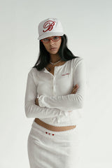 Badblood Classic Logo Pointel Crew Neck Cardigan - White