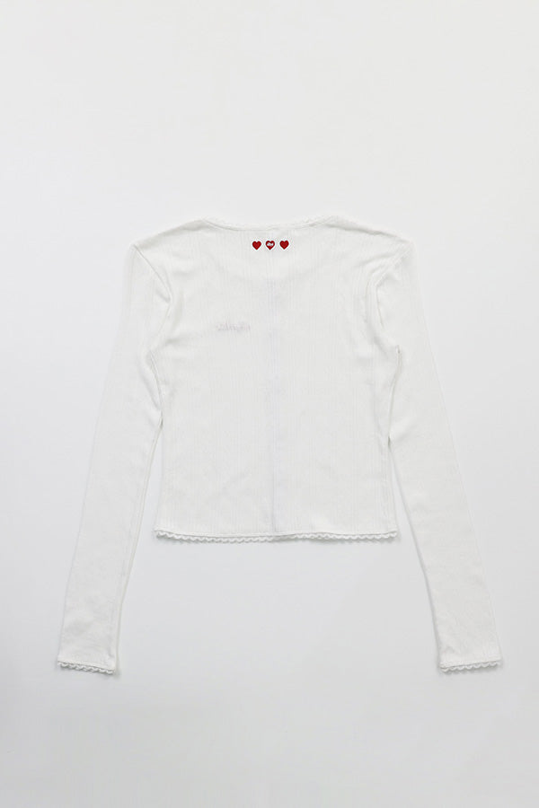 Badblood Classic Logo Pointel Crew Neck Cardigan - White