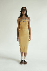 Badblood Oval Logo Halterneck Midi Dress Mustard