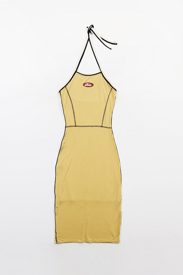 Badblood Oval Logo Halterneck Midi Dress Mustard