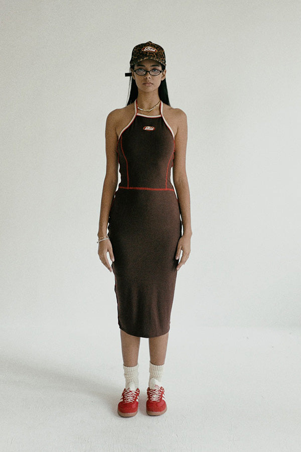 Badblood Oval Logo Halterneck Midi Dress - Chocolate