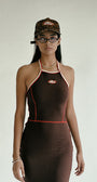 Badblood Oval Logo Halterneck Midi Dress - Chocolate