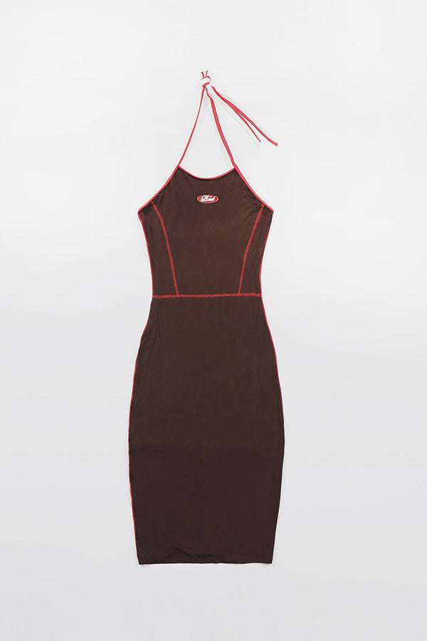 Badblood Oval Logo Halterneck Midi Dress - Chocolate