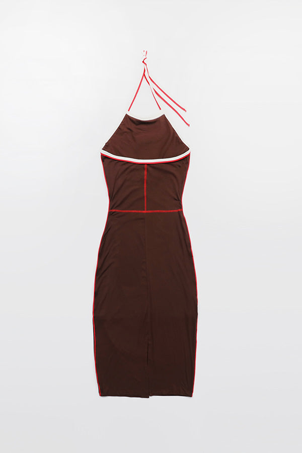 Badblood Oval Logo Halterneck Midi Dress - Chocolate