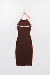 ◆BADBLOOD◆ Oval Logo Halter Neck Midi Dress Chocolate Badblood Oval Logo Halterneck Midi Dress - Chocolate – BBGSHOPHK