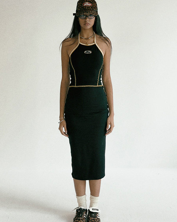 Badblood Oval Logo Halterneck Midi Dress Black