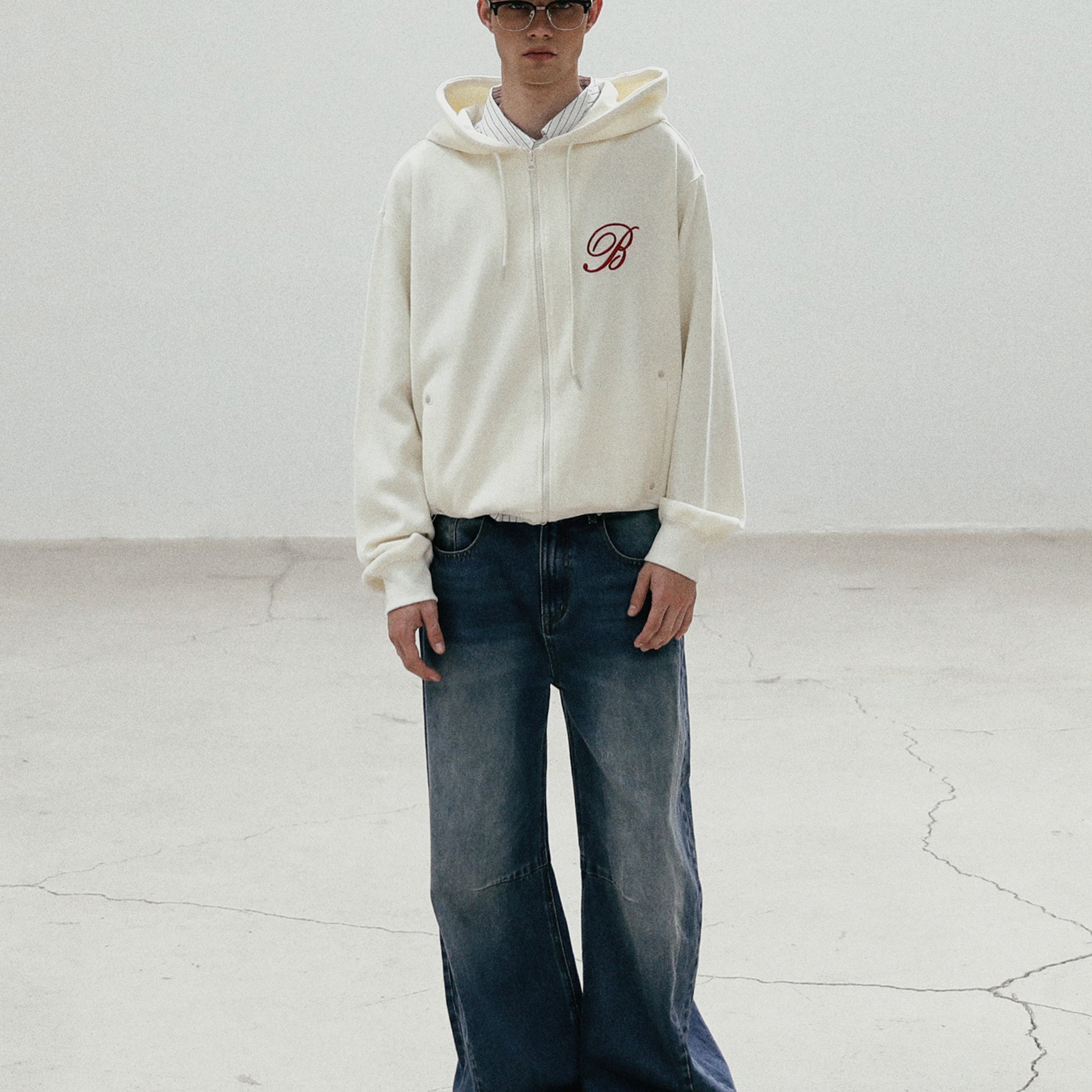 Badblood Classic Logo Hooded Zip-Up - Cream White