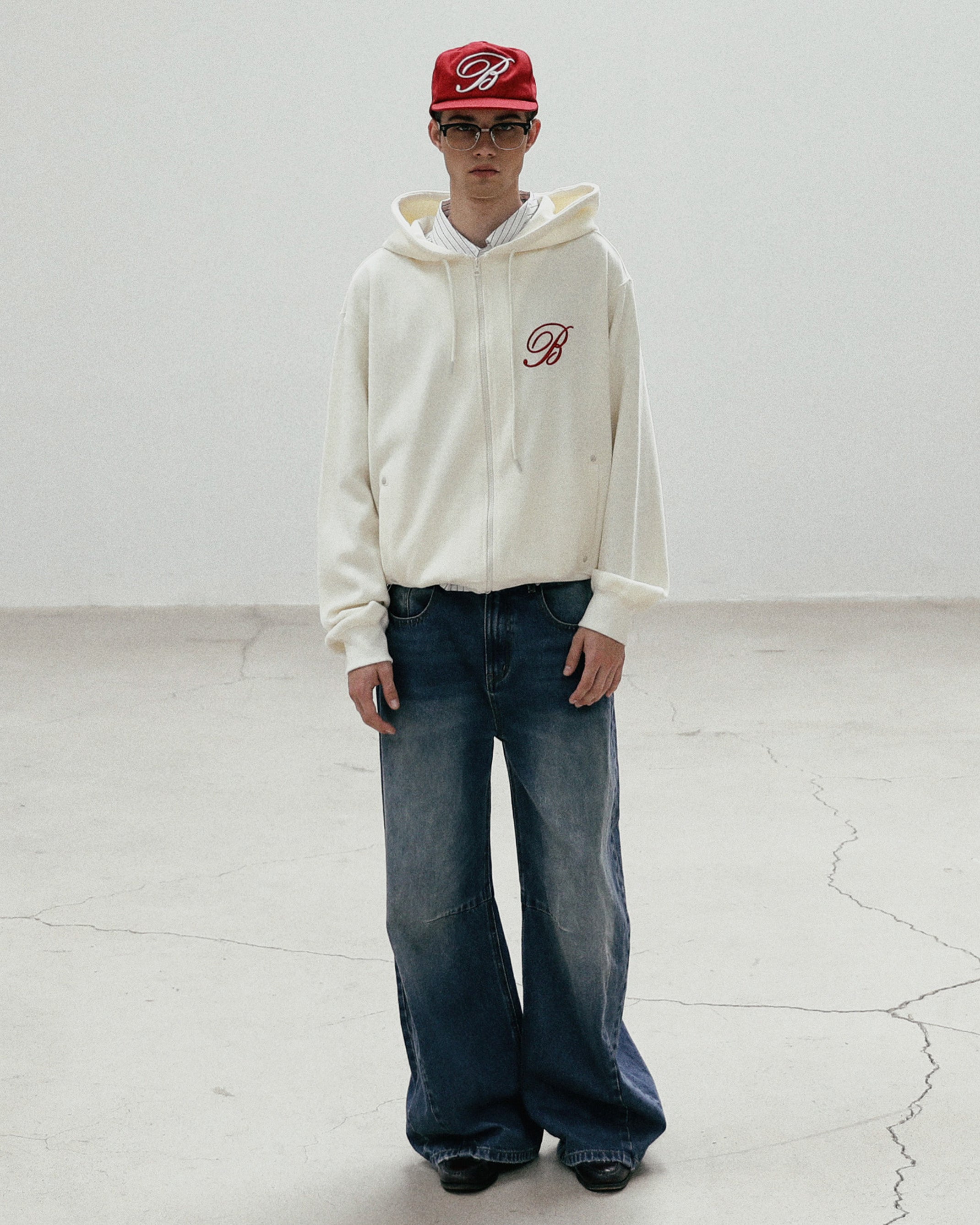 Badblood Classic Logo Hooded Zip-Up - Cream White