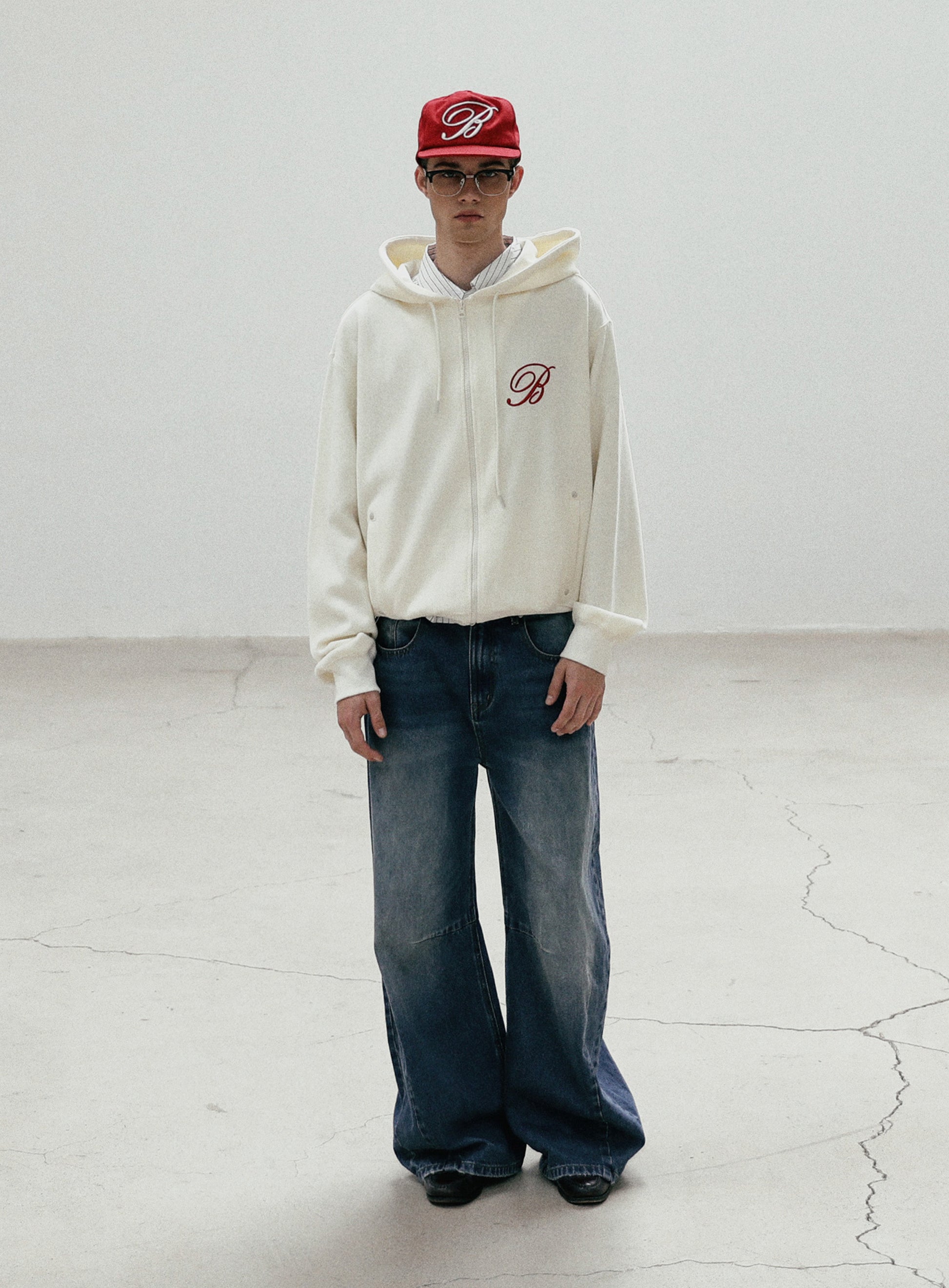 Badblood Classic Logo Hooded Zip-Up - Cream White