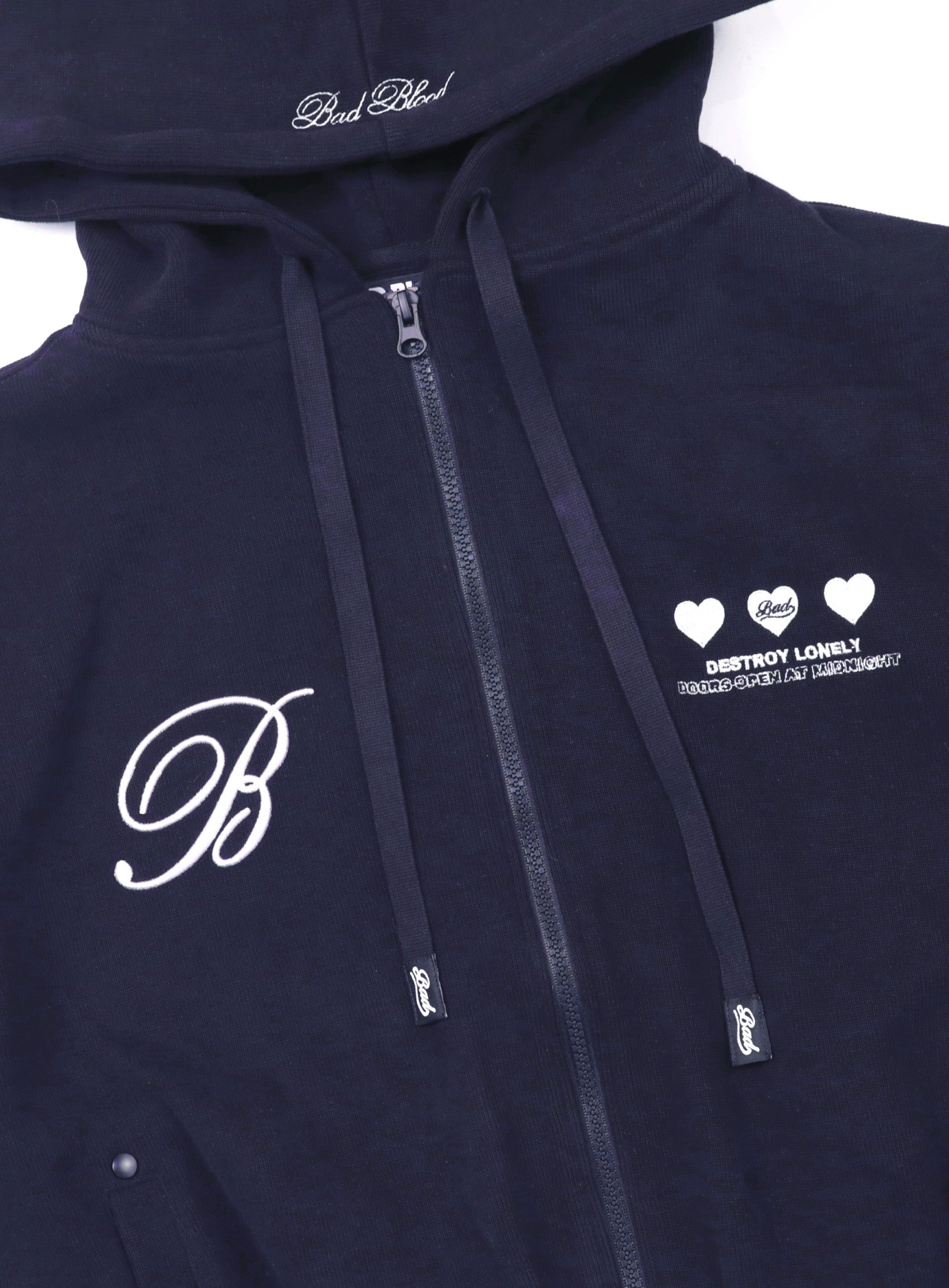 Badblood Classic Logo Hooded Zip-Up - Navy