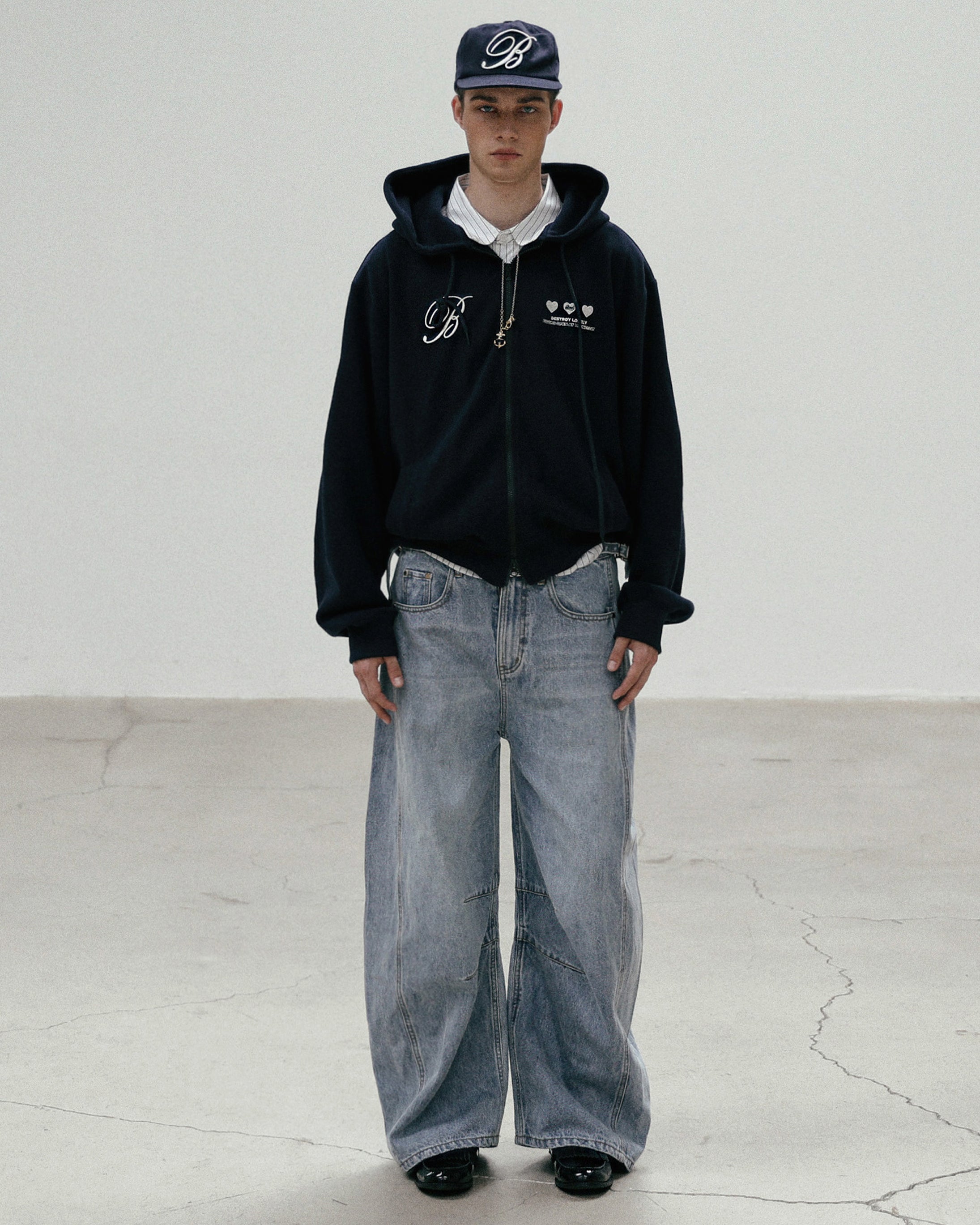 Badblood Classic Logo Hooded Zip-Up - Navy