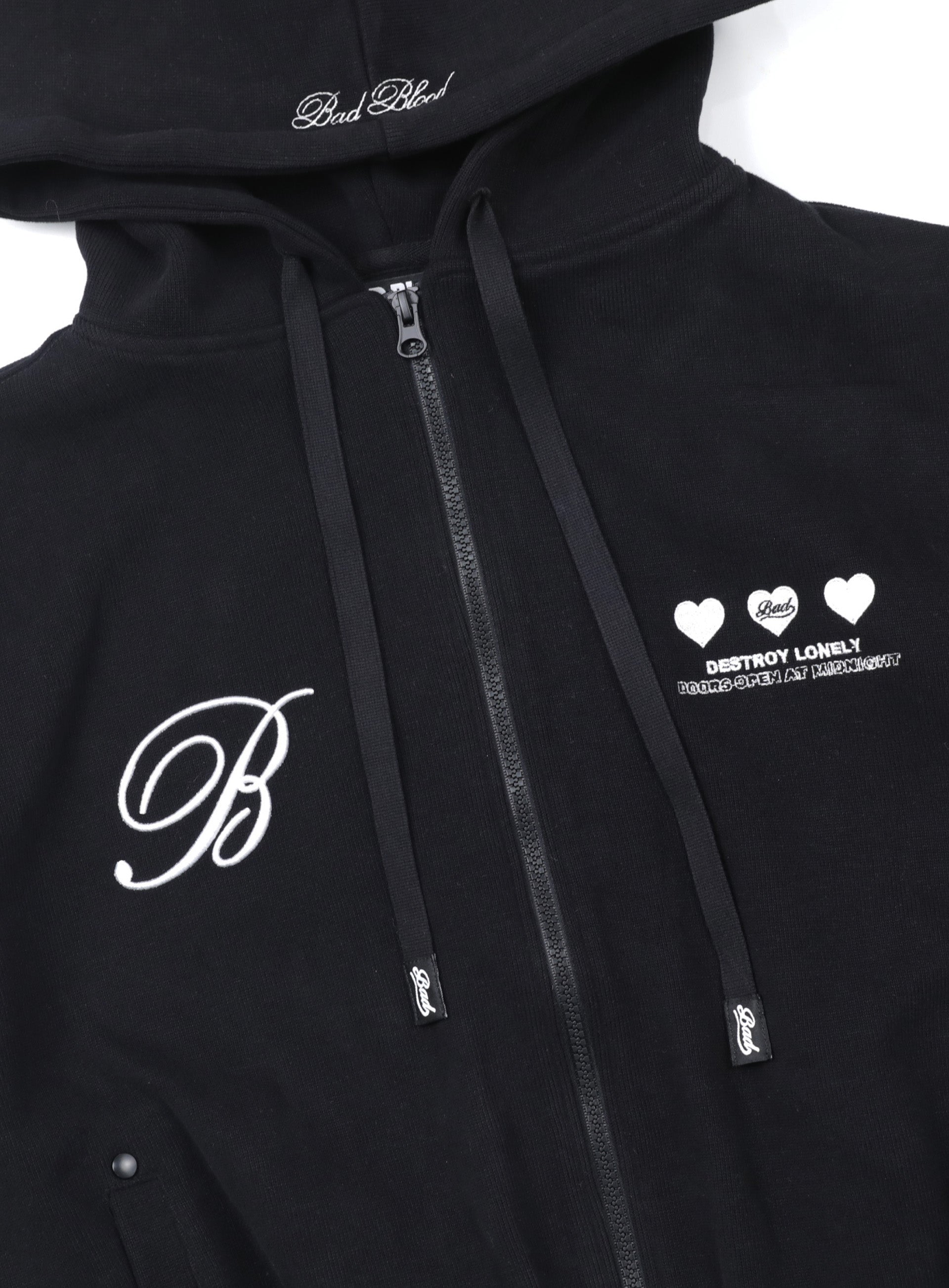 Badblood Classic Logo Hooded Zip-Up - Black