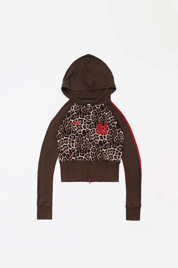 Badblood Jersey hooded zip-up - leopard