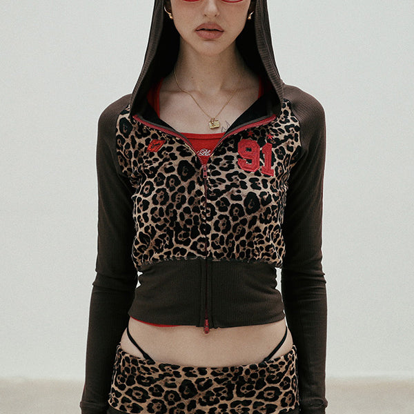 Badblood Jersey hooded zip-up - leopard