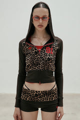 Badblood Jersey hooded zip-up - leopard