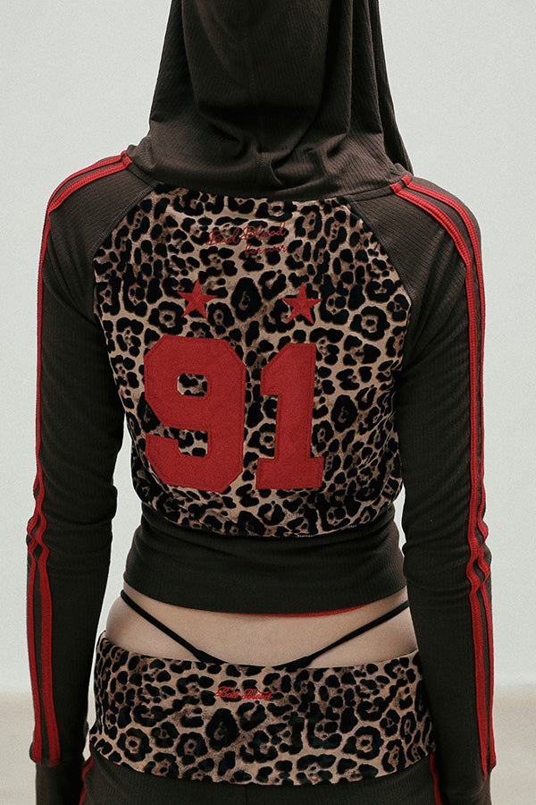 Badblood Jersey hooded zip-up - leopard