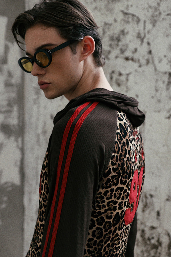 Badblood Jersey hooded zip-up - leopard