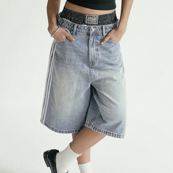 Badblood Billy Track Bermuda Jeans Baggy Fit - Blue