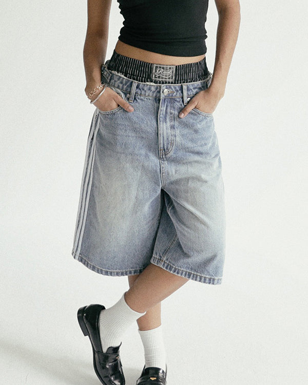 Badblood Billy Track Bermuda Jeans Baggy Fit - Blue