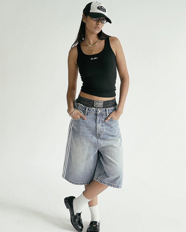 Badblood Billy Track Bermuda Jeans Baggy Fit - Blue