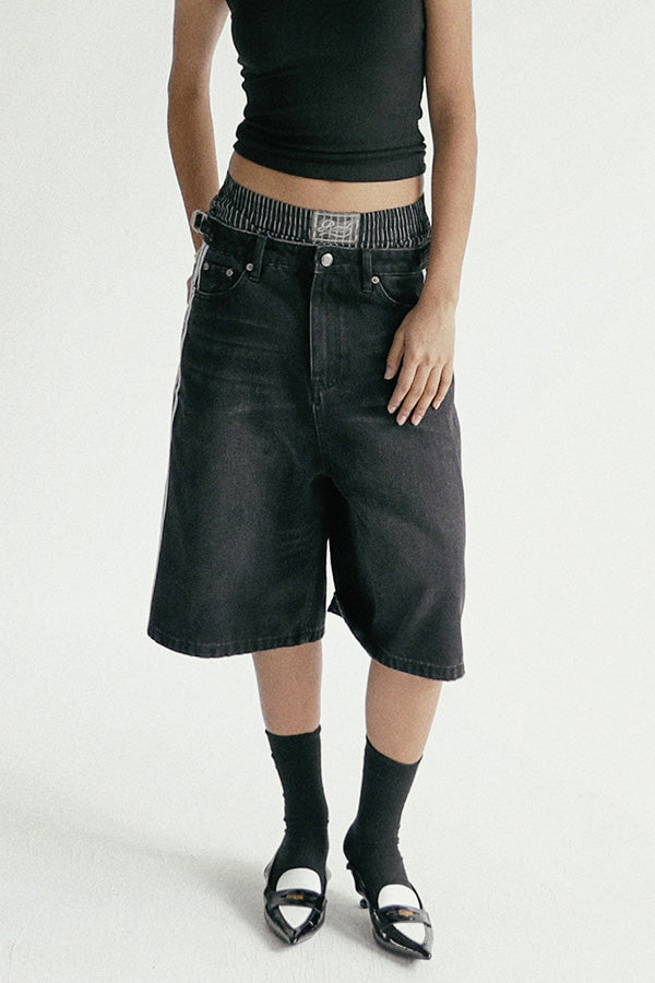 Badblood Billy Track Bermuda Jeans Baggy Fit Black