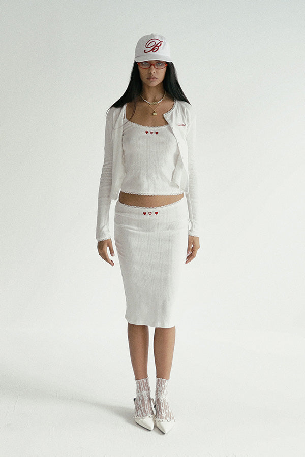Badblood Classic Logo Pointel Midi Skirt - White