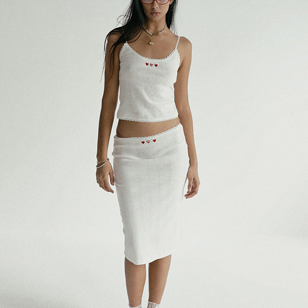 Badblood Classic Logo Pointel Midi Skirt - White