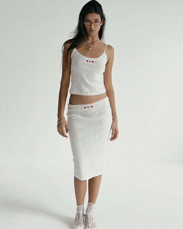 Badblood Classic Logo Pointel Midi Skirt - White