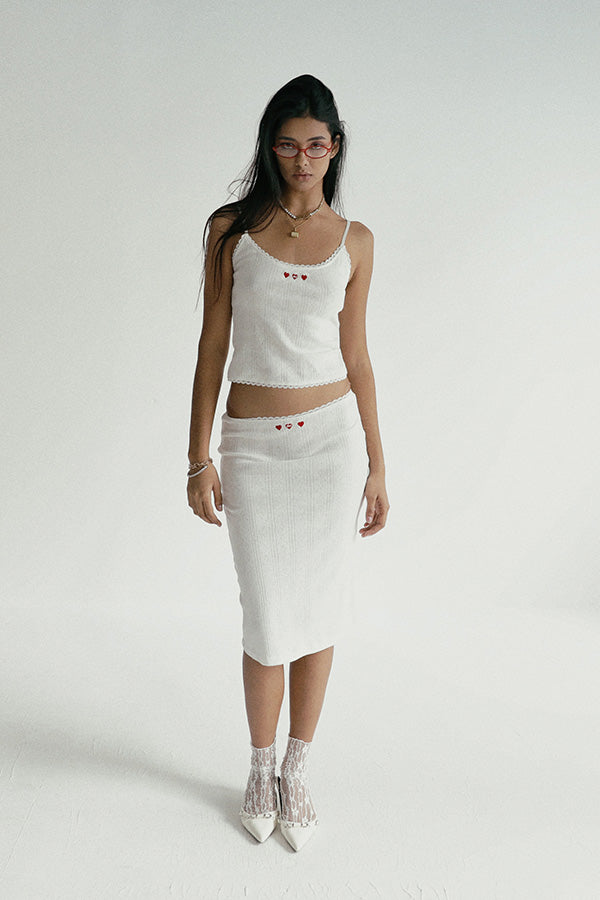 Badblood Classic Logo Pointel Midi Skirt - White