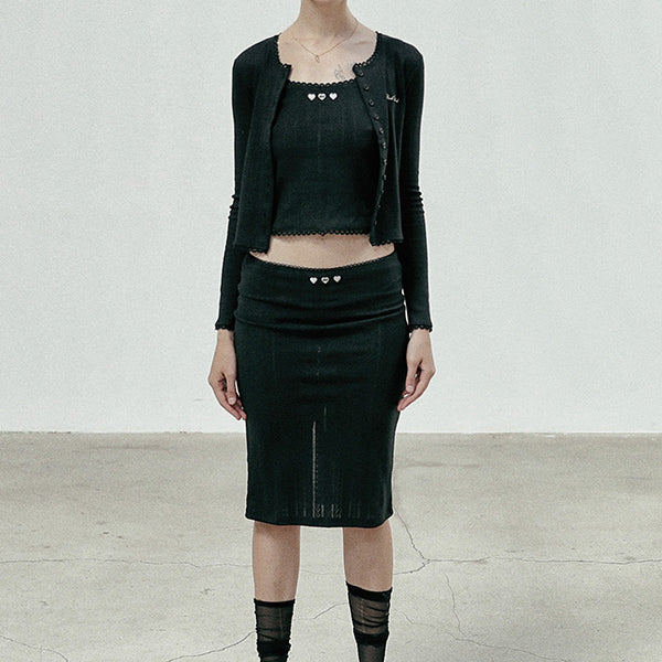 Badblood Classic Logo Pointel Midi Skirt - Black