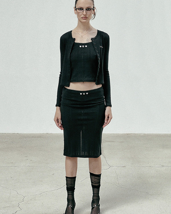 Badblood Classic Logo Pointel Midi Skirt - Black