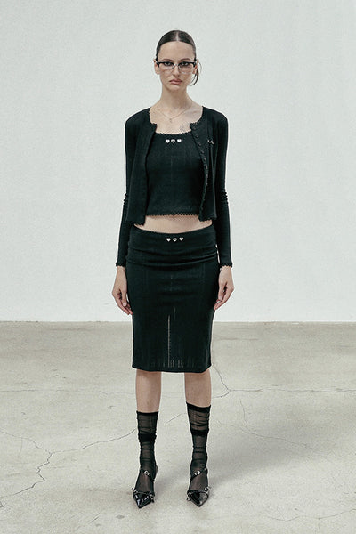 ◆BADBLOOD◆ Classic Logo Pointel Midi Skirt Black Badblood Classic Logo Pointel Midi Skirt - Black – BBGSHOPHK