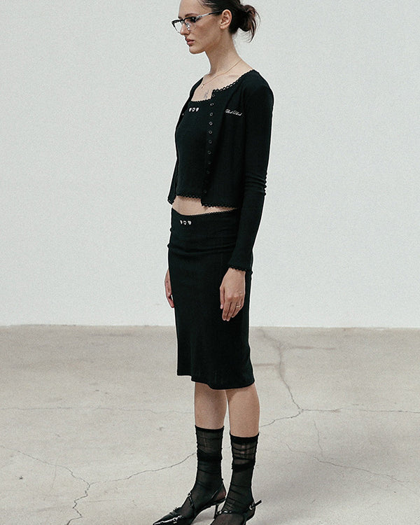 Badblood Classic Logo Pointel Midi Skirt - Black