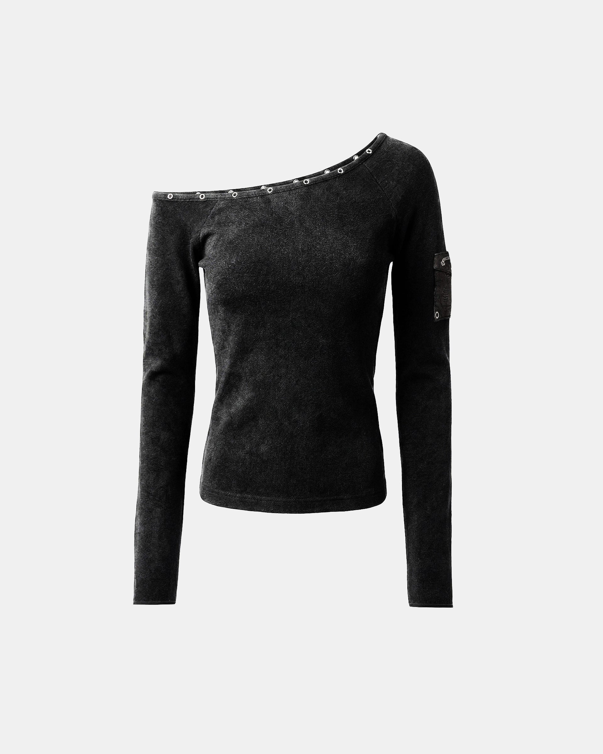 Badblood Viper Cotton Rib Asymmetric Top - Black