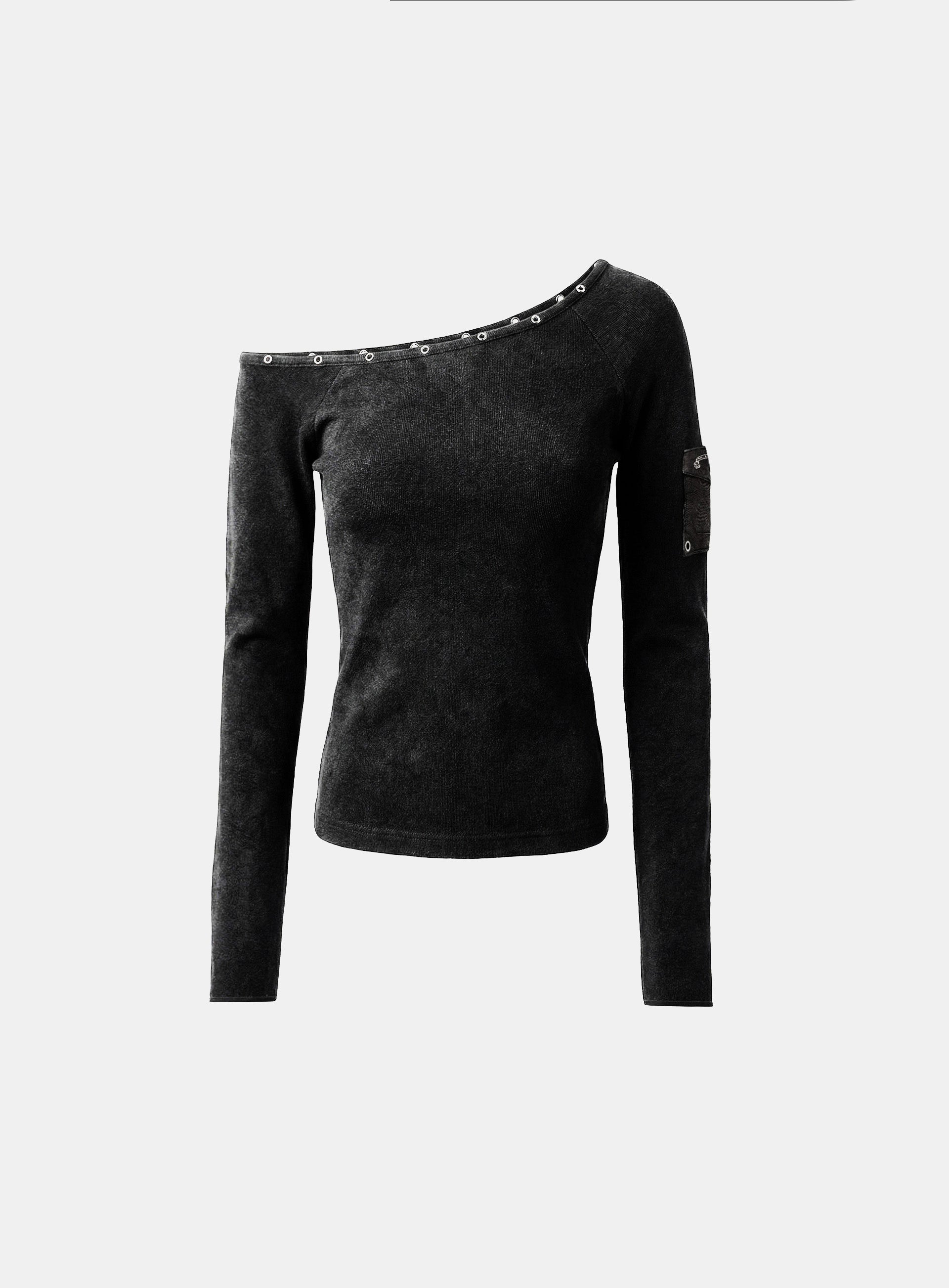 Badblood Viper Cotton Rib Asymmetric Top - Black